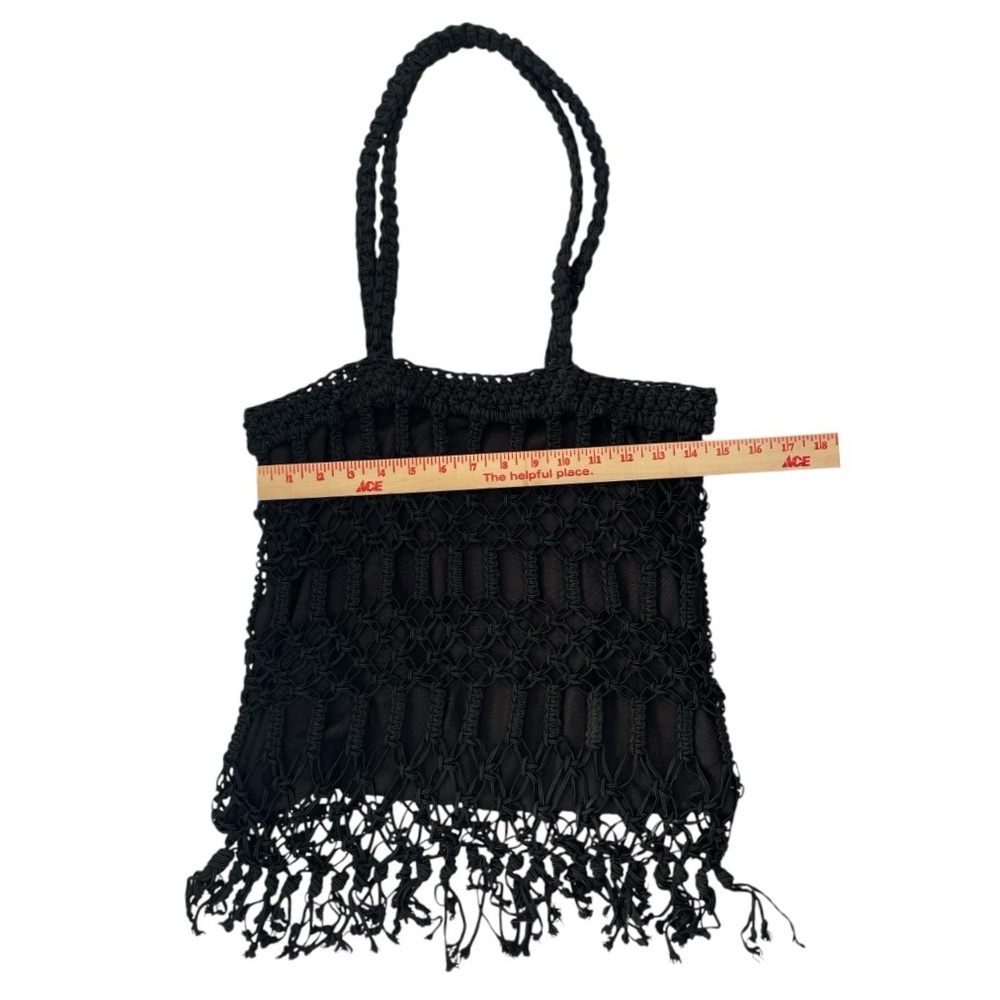 Carrie Forbes Crochet Rayon Fringe Bag Black Purse Hippie Boho Gypsy Festival - Picture 5 of 12